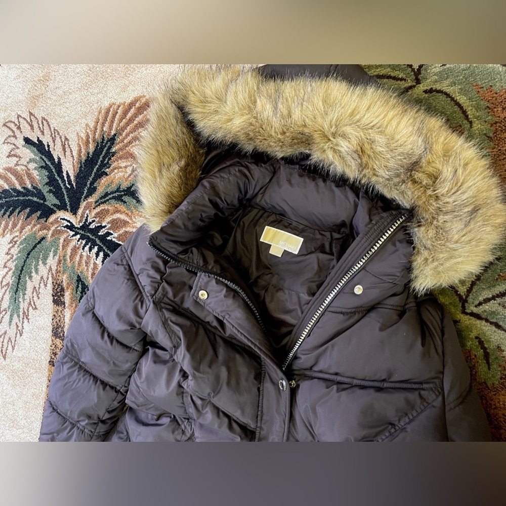 Michael Kors Chocolate Maxi Long Fur Puffer Coat Full Length S M L XL NWT $400 - Picture 5 of 16